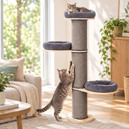 Cat Scratching Tree with 3 Cushioned Platforms, 187 cm – Grey, Sisal Post