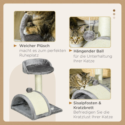 Cat Scratching Tree with Sisal and Plush, Grey, 35.5x37x46 cm