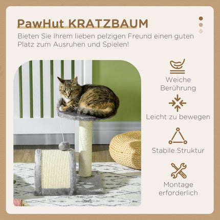 Cat Scratching Tree with Sisal and Plush, Grey, 35.5x37x46 cm