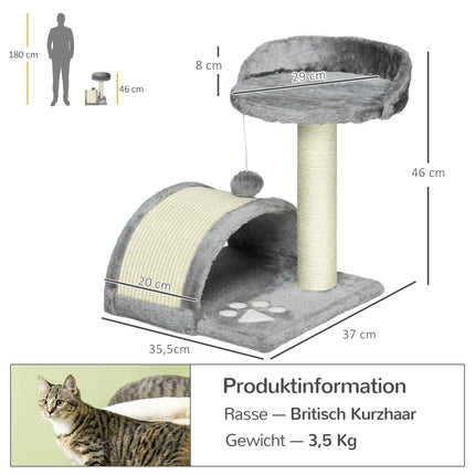 Cat Scratching Tree with Sisal and Plush, Grey, 35.5x37x46 cm