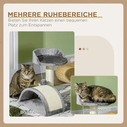 Cat Scratching Tree with Sisal and Plush, Grey, 35.5x37x46 cm