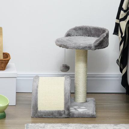 Cat Scratching Tree with Sisal and Plush, Grey, 35.5x37x46 cm
