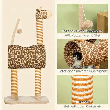 Cat Tower 101cm Giraffe Design with Tunnel & Jute Posts