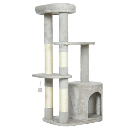 Cat Tower 114 cm, Sisal Posts, Multi-Level, Light Grey