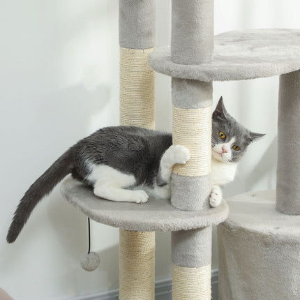 Cat Tower 114 cm, Sisal Posts, Multi-Level, Light Grey