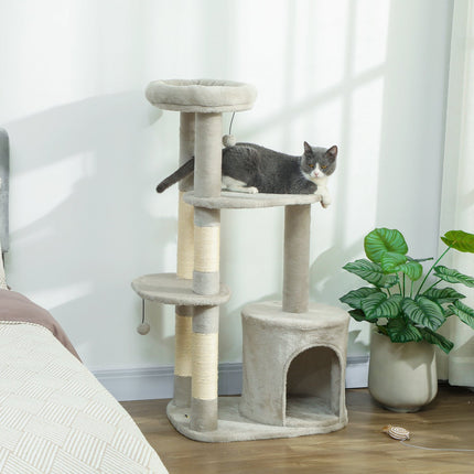 Cat Tower 114 cm, Sisal Posts, Multi-Level, Light Grey
