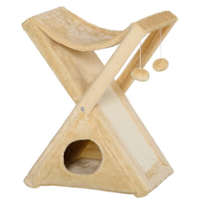 Beige Cat Tower – Scratching Post, Cave and Hammock