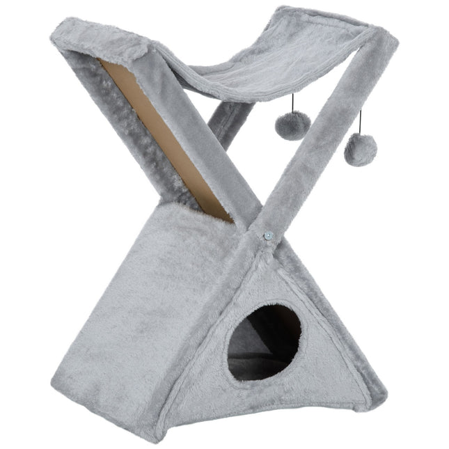 Gray cat tower with hammock and cave, sisal and plush