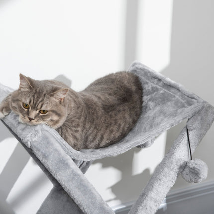 Gray cat tower with hammock and cave, sisal and plush