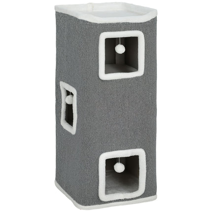 Cat Tower with 3 Caves, Gray, Chipboard, Play Balls
