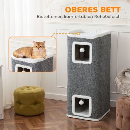 Cat Tower with 3 Caves, Gray, Chipboard, Play Balls