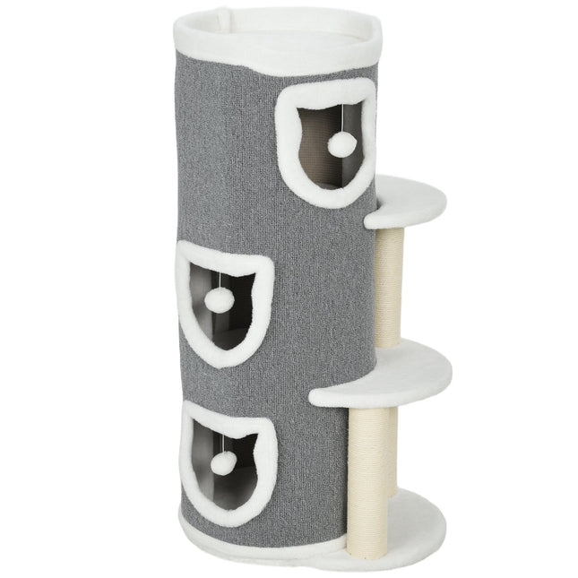 Cat Tower with 3 Levels, Sisal Posts, Gray, 101 cm