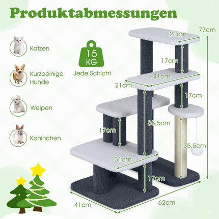 Cat Tower with Sisal Post & 4 Platforms, Grey