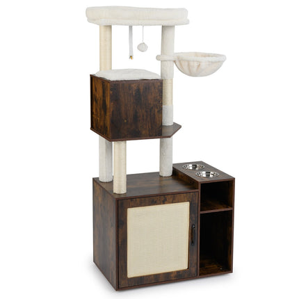 Cat Tower with Sisal Post, Hidden Litter Box, Brown