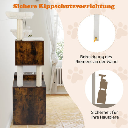 Cat Tower with Sisal Post, Hidden Litter Box, Brown