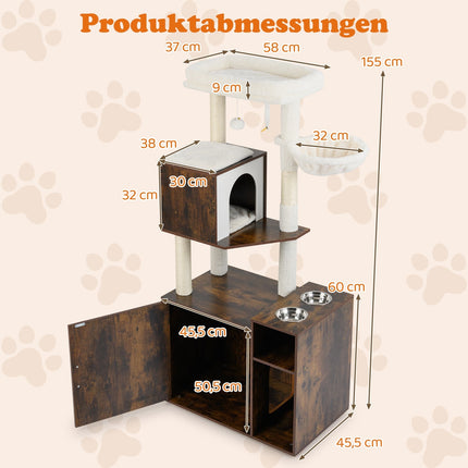 Cat Tower with Sisal Post, Hidden Litter Box, Brown
