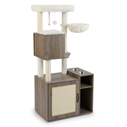 Cat Tower with Sisal Post, Litter Box, Hanging Ball