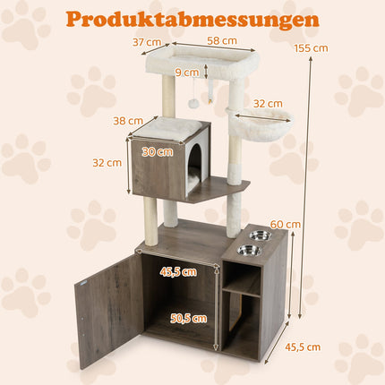 Cat Tower with Sisal Post, Litter Box, Hanging Ball