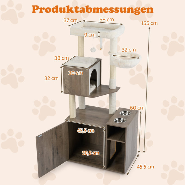 Cat Tower with Sisal Post, Litter Box, Hanging Ball
