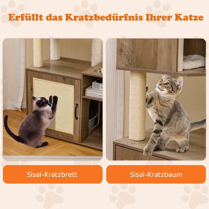 Cat Tower with Sisal Post, Litter Box, Hanging Ball