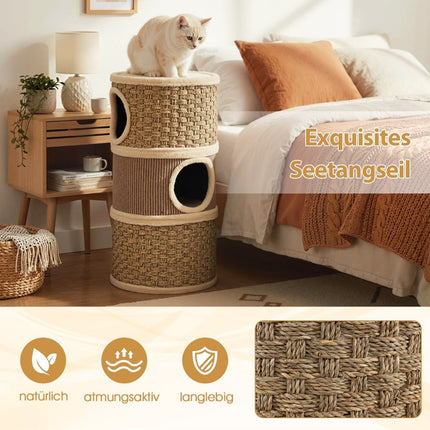 Cat Tower with Sisal, Seagrass, 3 Hideouts, Ø 36 cm