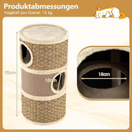 Cat Tower with Sisal, Seagrass, 3 Hideouts, Ø 36 cm