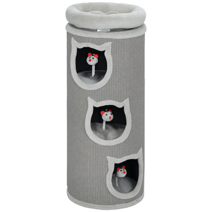 Cat Tower with Washable Bed, 96 cm, 3 Hideouts, Grey