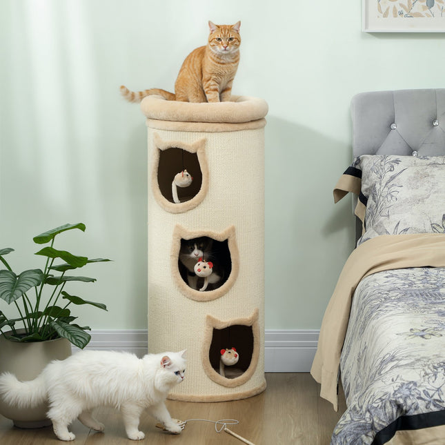 Cat Tower with Washable Bed, 96 cm, 3 Hideouts, Grey