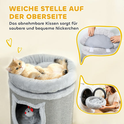 Cat Tower with Washable Bed, 96 cm, 3 Hideouts, Grey