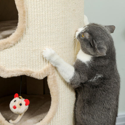 Cat Tower with Washable Bed, 96 cm, 3 Hideouts, Grey