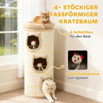 Cat Tower with Washable Bed, 96 cm, 3 Hideouts, Grey