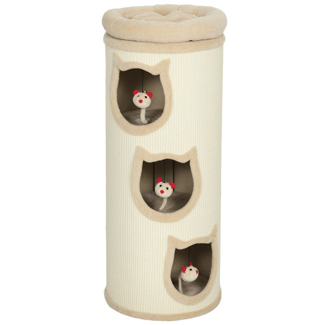 Cat Tower with Washable Bed, 96 cm, 3 Hideouts, Grey