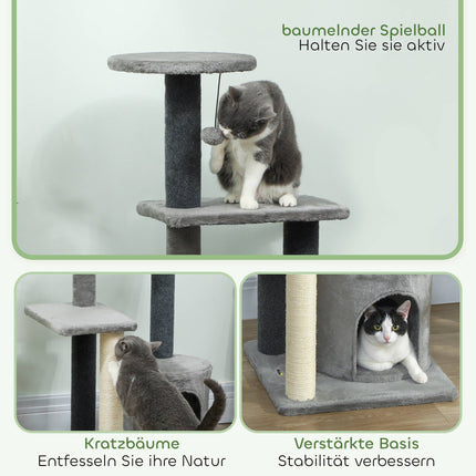 Cat Tree 103 cm with Platforms and Sisal Posts, Grey