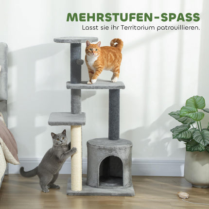 Cat Tree 103 cm with Platforms and Sisal Posts, Grey