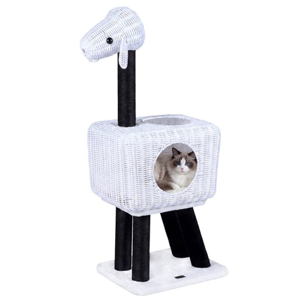 Cat Tree 110 cm, Rattan Condo, Sisal Scratching Posts