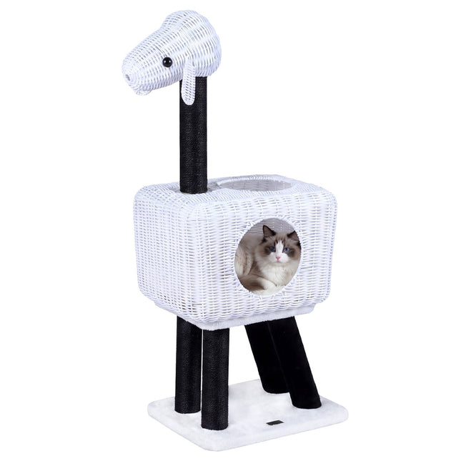 Cat Tree 110 cm, Rattan Condo, Sisal Scratching Posts