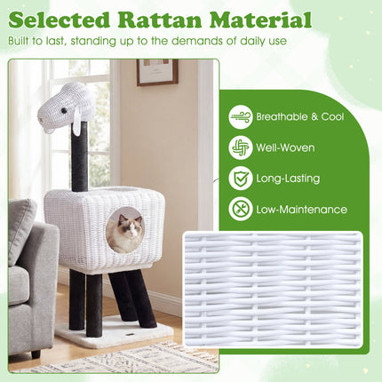Cat Tree 110 cm, Rattan Condo, Sisal Scratching Posts
