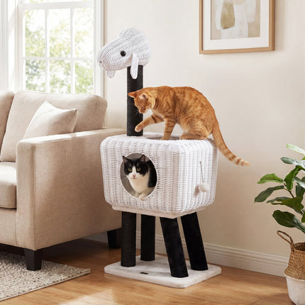 Cat Tree 110 cm, Rattan Condo, Sisal Scratching Posts