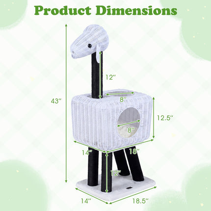 Cat Tree 110 cm, Rattan Condo, Sisal Scratching Posts