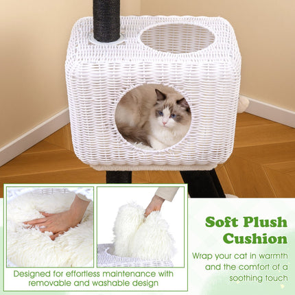 Cat Tree 110 cm, Rattan Condo, Sisal Scratching Posts