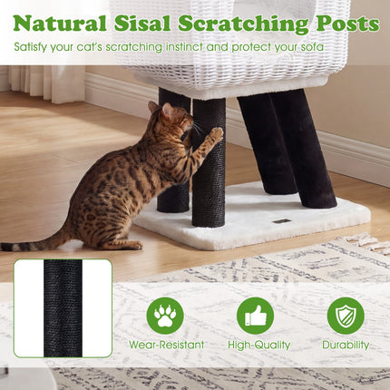 Cat Tree 110 cm, Rattan Condo, Sisal Scratching Posts