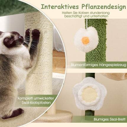 Cat Tree 114cm with Cave and Flower Seat – Green/Beige