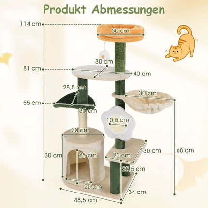 Cat Tree 114cm with Cave and Flower Seat – Green/Beige
