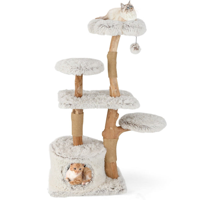 Cat Tree 135cm with Cave, Plush Seat, Scratch Posts