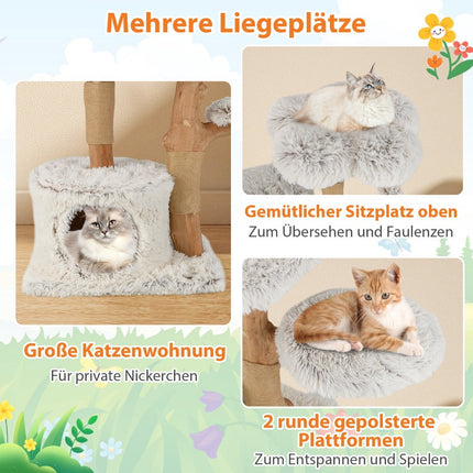 Cat Tree 135cm with Cave, Plush Seat, Scratch Posts