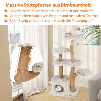 Cat Tree 135cm with Cave, Plush Seat, Scratch Posts