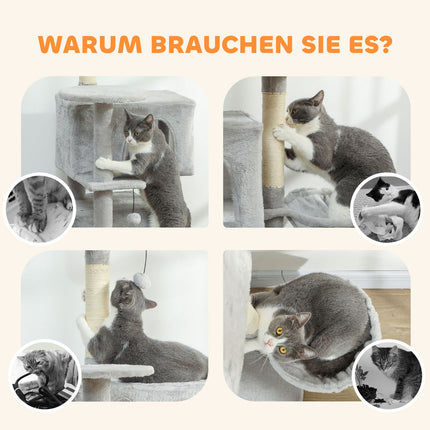 Cat Tree 140 cm, Multi-Level, Sisal Posts, Hammock