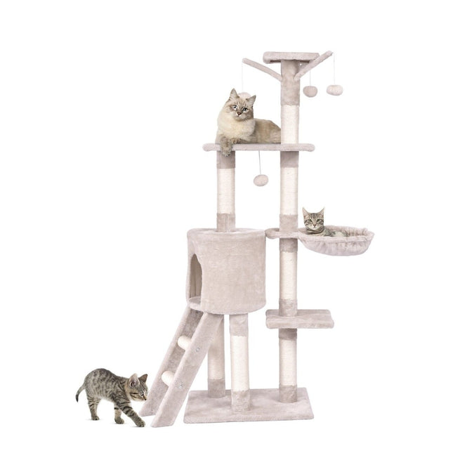 Cat Tree 140 cm with Platforms, Sisal Posts, Beige