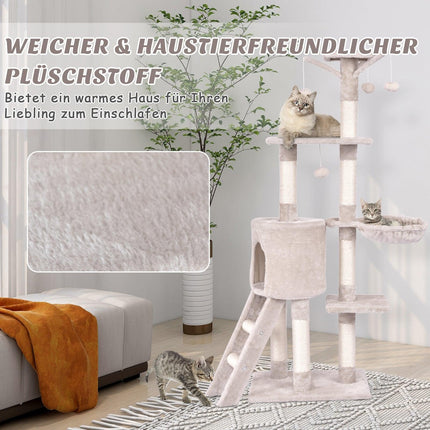 Cat Tree 140 cm with Platforms, Sisal Posts, Beige