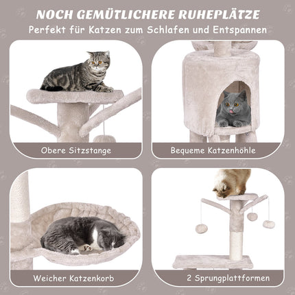 Cat Tree 140 cm with Platforms, Sisal Posts, Beige